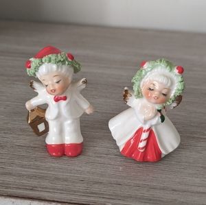 Napco Christmas Set of Kissing Angel Figurines Vintage